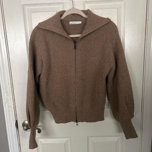 Oak and Fort Cozy Brown Zip-Up Sweater